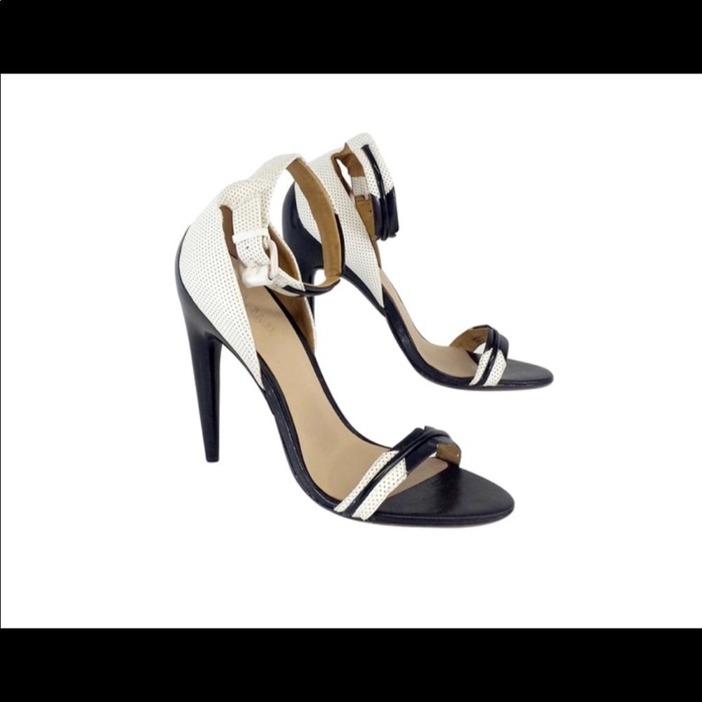 Black and White Ankle Strap Heels Sandals.
